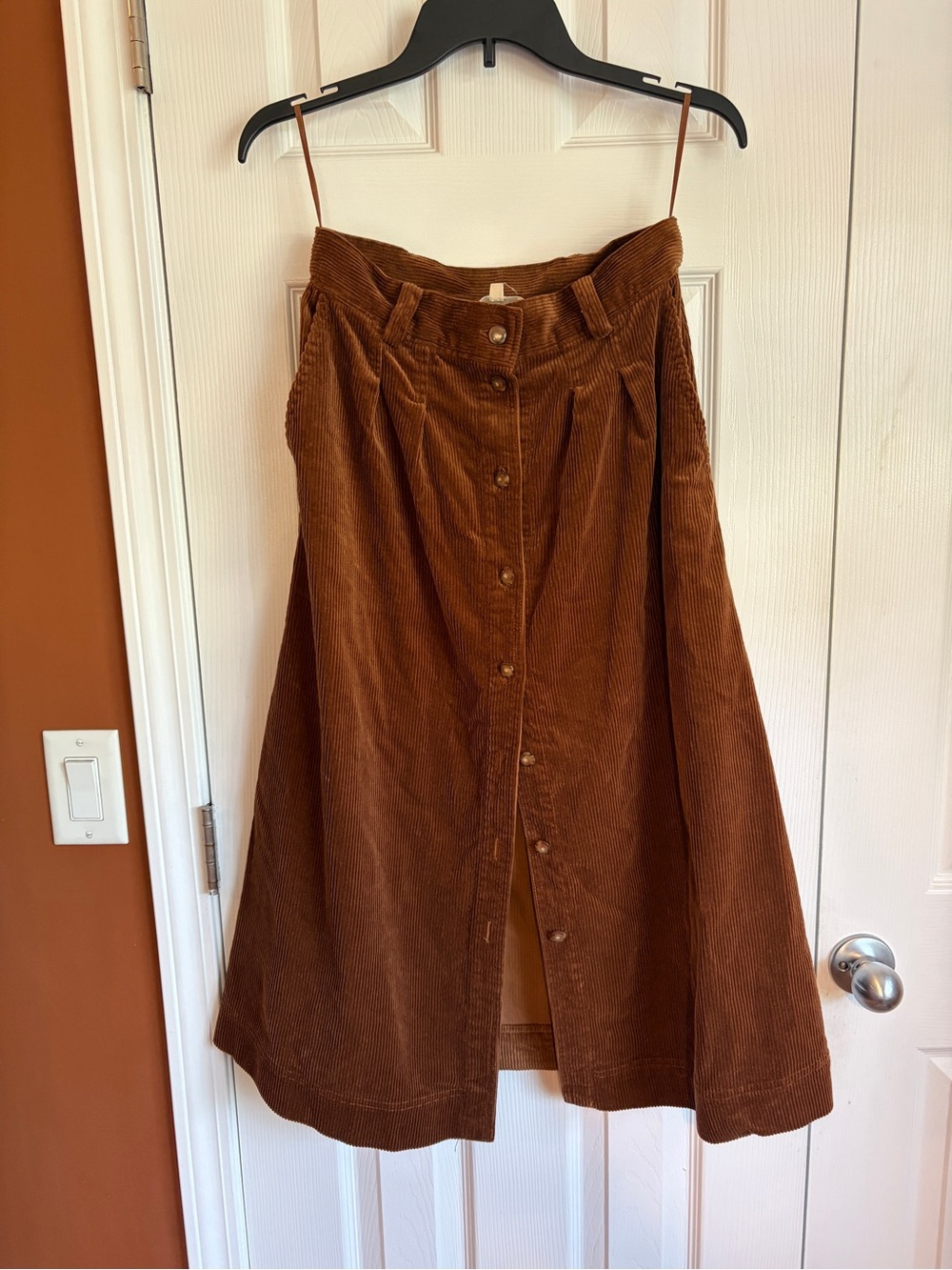 SEZANE Clarine Caramel Corduroy Button-Front Midi Skirt